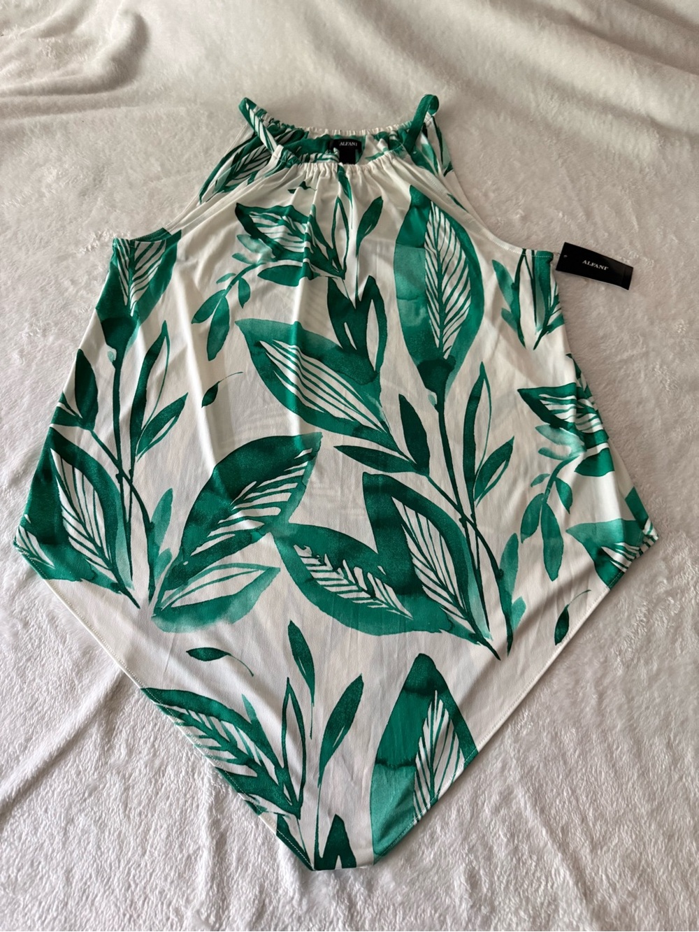 New Alfani White Green Sleeveless Blouse M NWT